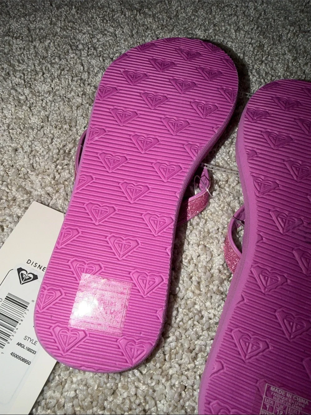 Roxy Disney Pink Ariel Glitter Strap Flip Flops